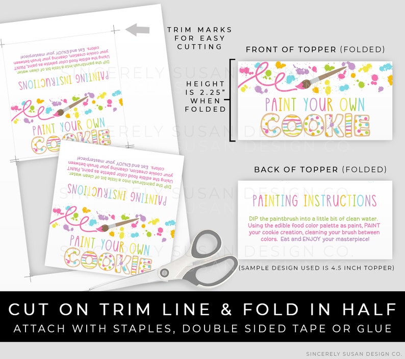 Instant Download Paint Your Own Cookie Bag Topper Printable, Large Single Cookie Spring Rainbow PYO Cookie Bag Topper Tag, #255CID VIP image 2