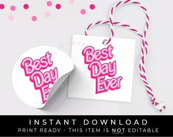 Instant Download Pink Best Day Ever Printable Tag, First Day of School Fashion Treat Gift Tag, #302DID VIP