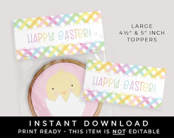 Instant Download Large Happy Easter Cookie Bag Topper Printable, Easter Treat Pastel Gingham Plaid Spring Cookie Topper Tag, #256HID VIP