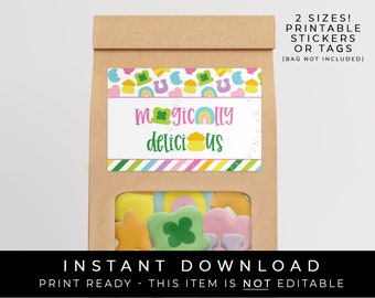 Instant Download St. Patrick's Day Charms Mini Cookie Bag Printable Label, Magically Delicious Cookie Packaging Lucky Sticker Tag #101ID VIP