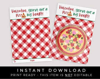 Instant Download Valentine Pizza Mini Cookie Card, Pizza My Heart Printable Classroom Valentine Pizza Slice Cookie Card Tag, #224BID VIP