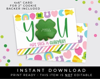 Instant Download St. Patrick's Day You Are A Charmer Printable Card, Lucky Marshmallow Shamrock Clover Charms Cookie 4x6 Card, 101BID VIP