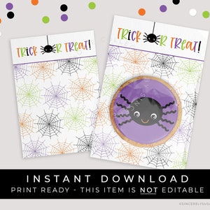 Instant Download Halloween Spider Trick or Treat Cookie Card Printable, Happy Halloween Spider Web Mini Cookie Card, #159BID VIP