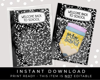 Instant Download Composition Notebook Cookie Card Back to School Printable, BTS First Day of School Cookies Gift Card, #115EIDBW VIP