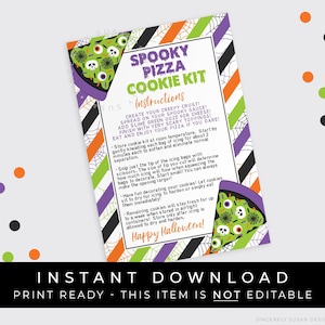 Sofortiger Download Karte Gruselige Pizza Halloween DIY Cookie Kit Anleitung Druckbare Karte Kinder Halloween Cookie Decoring Kit Aktivität #182WID VIP
