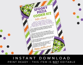 Instant Download Spooky Pizza Halloween DIY Cookie Kit Instructions Printable Card Kids Halloween Cookie Decorating Kit Activity #182WID VIP