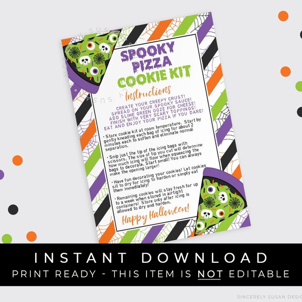 Instant Download Spooky Pizza Halloween DIY Cookie Kit Instructions Printable Card Kids Halloween Cookie Decorating Kit Activity #182WID VIP