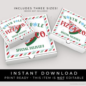 Instant Download North Pole Pizza Co., Mini Pizza Box Label, Special Delivery Elf Pizza Cookie Tag Sticker Christmas Printable, #208SMID VIP