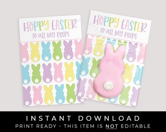 Instant Download Hoppy Easter To My Peeps Mini Cookie Cards, Printable Pastel Spring Bunny Cookie Card Packaging 3.5 x 5", #102AID VIP