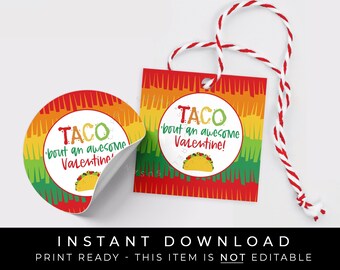 Instant Download Valentine TACO Cookie Tag, Piñata Taco Bout an Awesome Valentine Cookie Tag, Valentine Gift Tag for Treat Bag, #133T2ID VIP