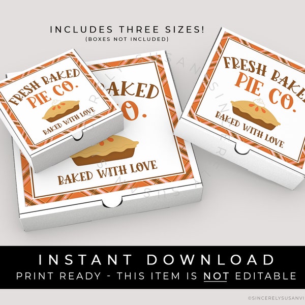 Instant Download Fresh Baked Pie Co., Mini Cookie Pizza Pie Bakery Box Label Printable, Thanksgiving Pumpkin Pie Slice Fall Tag, #286BSM VIP
