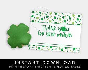 Instant Download St. Patrick's Day Thank You For Your Order Customer Name Card Tag, Shamrock Sprinkles Cookie Order Pickup Tag, #242ID VIP