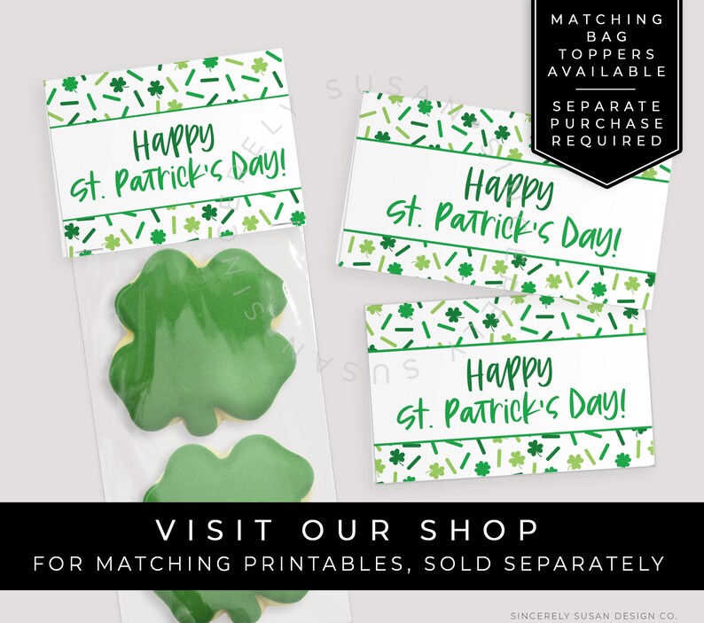 CUSTOMIZABLE Happy St. Patrick's Day Cookie Tag Printable, Shamrock Sprinkles Lucky 4 Leaf Clover Editable Sticker Gift Tag, Corjl 242 VIP image 9