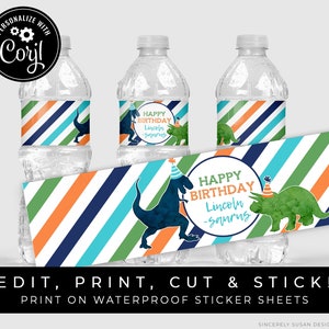Printable Dinosaur Water Bottle Labels Personalized Dino Birthday Boy ...