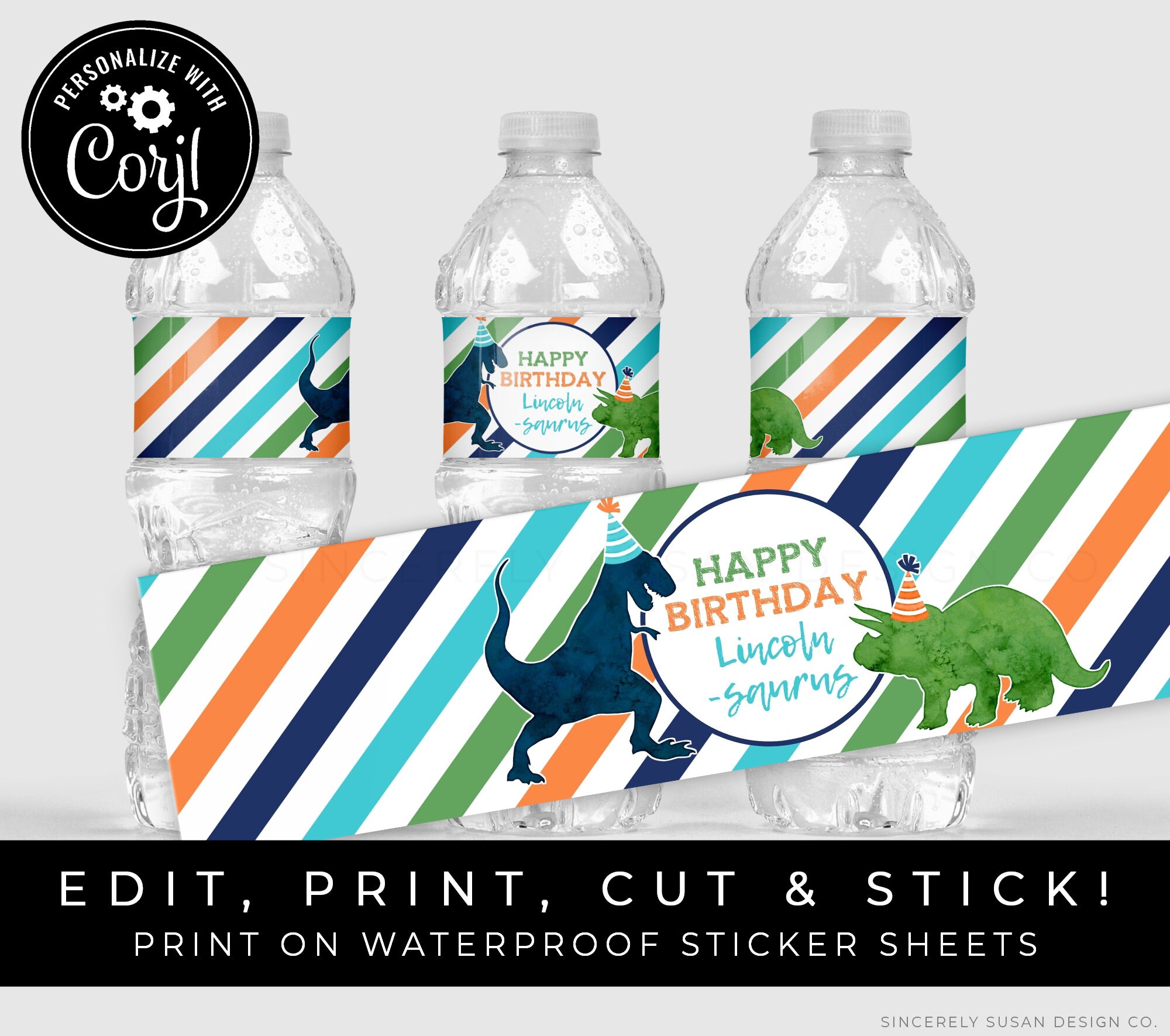 Printable Dinosaur Water Bottle Labels Personalized Dino | Etsy