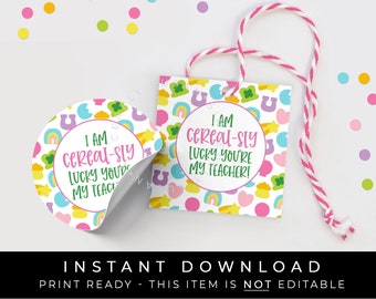 Instant Download Lucky Cereal Tag, Back to School Teacher Gift Tag, Marshmallow Charms Cookie Packaging Printable, #101BTSID VIP