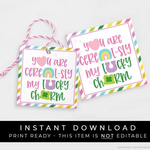 Instant Download You Are Cereal-sly My Lucky Charm Cookie Tag, Printable St. Patrick's Day Marshmallow Cereal Cookie Square Tag, #101FID VIP