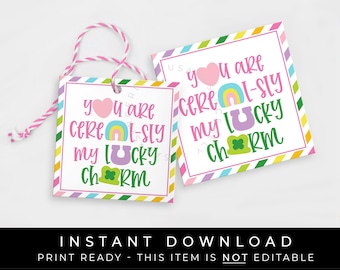 Instant Download You Are Cereal-sly My Lucky Charm Cookie Tag, Printable St. Patrick&#39;s Day Marshmallow Cereal Cookie Square Tag, #101FID VIP