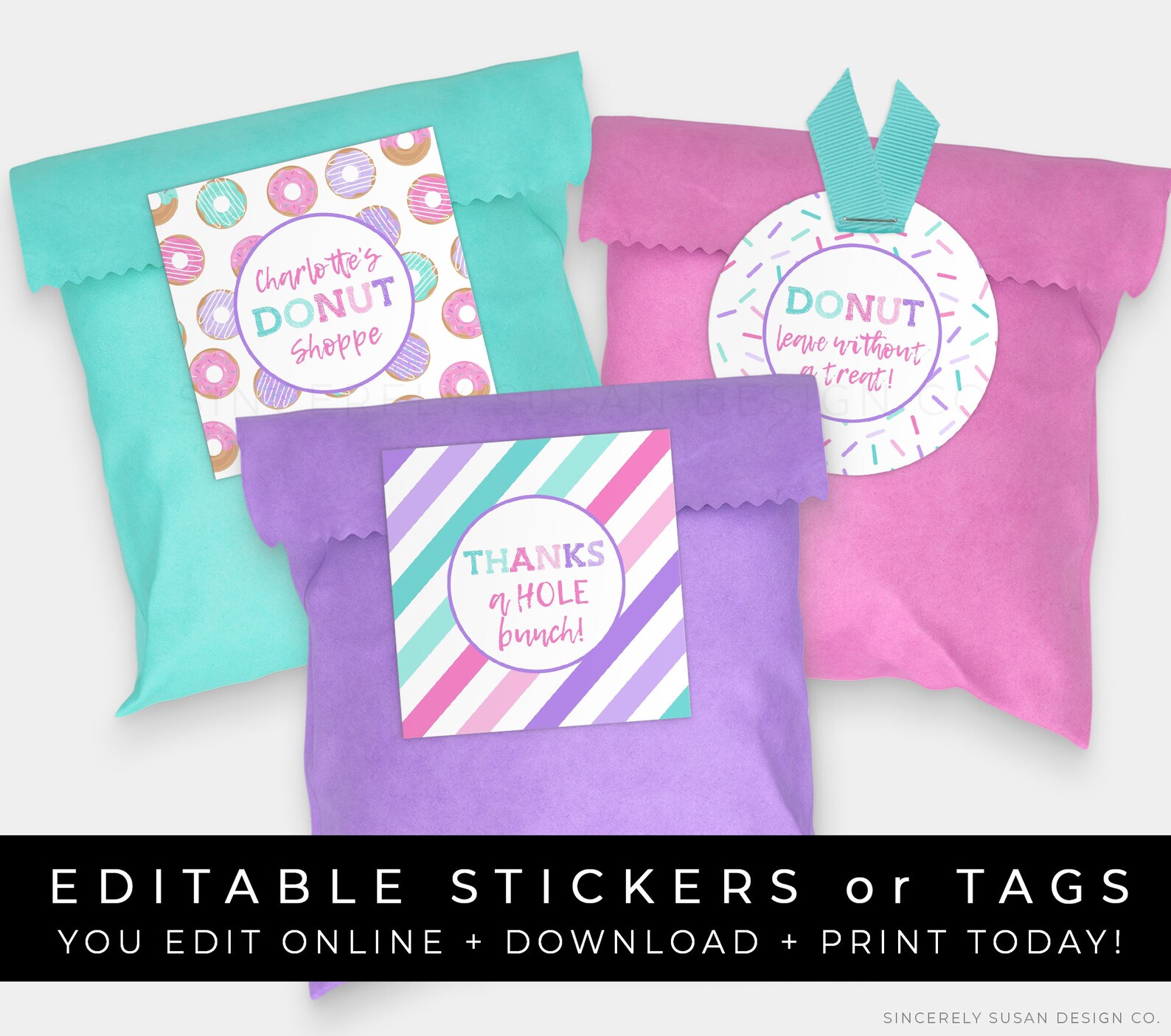 Donut Party Sticker Favor Tags Printable Birthday Girl - Etsy