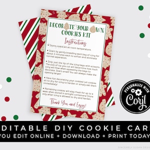 CUSTOMIZABLE Christmas Decorate Your Own Cookie Kit, Holiday DIY Cookie Kit Decorating Instructions Gingerbread Cookies Printable, #188A VIP