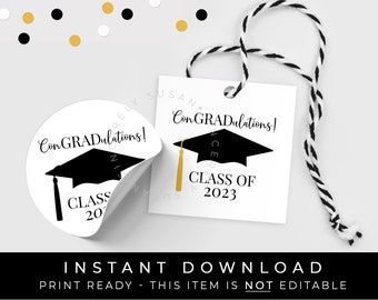 Instant Download Graduation Class of 2023 Tag, ConGRADulations Graduate Printable Cookie Tag Sticker, Senior Grad Cap Tassel, #121AID VIP