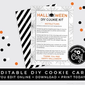 CUSTOMIZABLE Spider Halloween DIY Cookie Kit Instructions Printable Card, Cute Spider Web Halloween Cookie Decorating Kit, Corjl #167A VIP