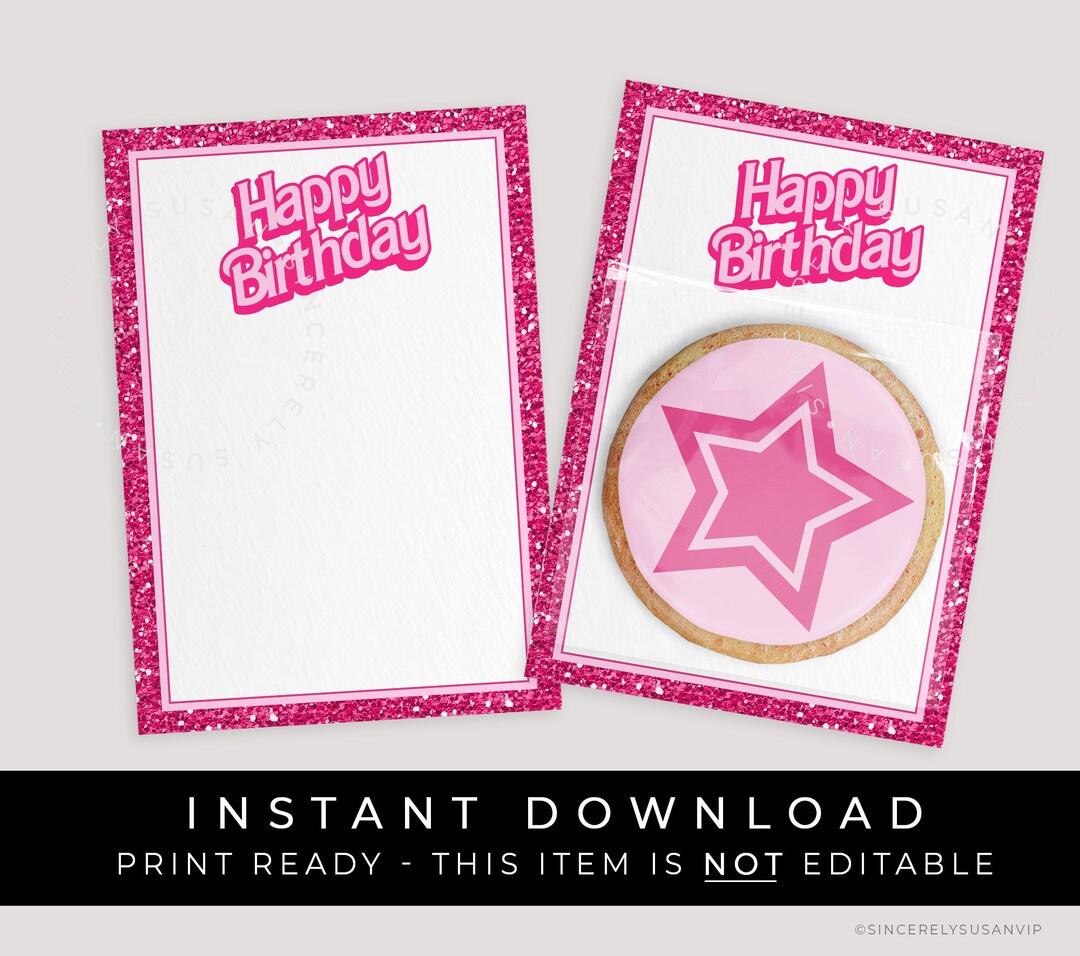 Instant Download Pink Glitter Happy Birthday Printable Card Backer ...