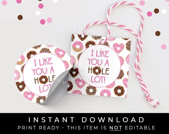 Instant Download Valentine Donut Cookie Tag, I Like You A HOLE Lot Donuts Cookie Tag, Heart Donut Valentine's Day Gift Tag, #221BID VIP