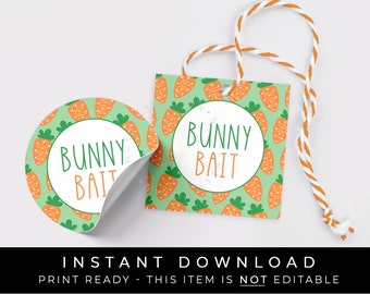 Instant Download Easter Bunny Bait Carrot Cookie Tag or Sticker, Spring Rabbit or Carrot Mini Cookie Printable 2" Inch Tag, #106BID VIP