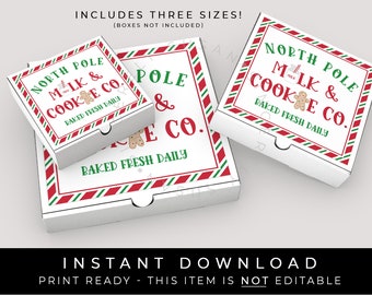 Instant Download Mini North Pole Milk & Cookie Co. Delivery Pizza Box Label, Baked Fresh Daily Cookie Tag Sticker Printable, #216BID VIP