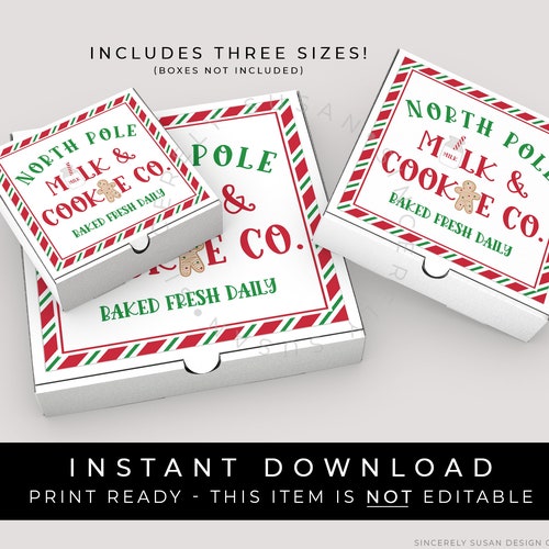 North Pole Cookie Co. Mini Pizza Box Label Overnight Elf - Etsy
