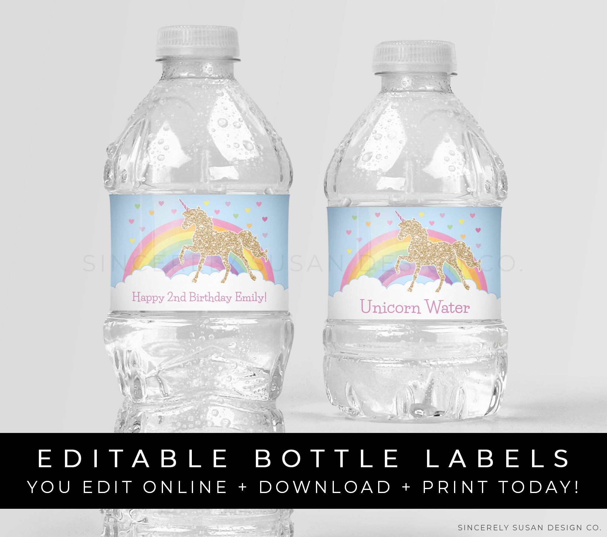 printable unicorn water bottle labels magical glitter rainbow etsy singapore