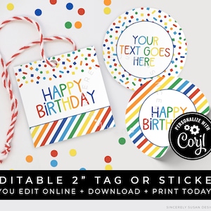 CUSTOMIZABLE Birthday Rainbow Sprinkles Confetti Tag, Confetti Mini Cookie Packaging Printable, Personalized Party Gift Tag, Corjl #124B VIP