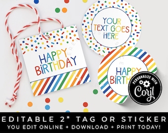 CUSTOMIZABLE Birthday Rainbow Sprinkles Confetti Tag, Confetti Mini Cookie Packaging Printable, Personalized Party Gift Tag, Corjl #124B VIP