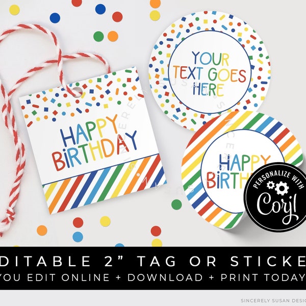 CUSTOMIZABLE Birthday Rainbow Sprinkles Confetti Tag, Confetti Mini Cookie Packaging Printable, Personalized Party Gift Tag, Corjl #124B VIP