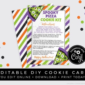 CUSTOMIZABLE Spooky Pizza Halloween DIY Cookie Kit Instructions Printable Card, Creepy Cookie Decorating Kit Card Packaging, Corjl #182W VIP