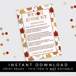 Instant Download Fall DIY Cookie Kit Instructies Afdrukbare kaart, Fall Leaves Autumn Cookie Decorating Kit DIY 3,5 x 5", #161RID VIP