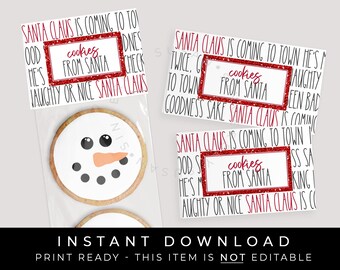Biscotti a download istantaneo DA Topper per borsa di Babbo Natale, Topper per mini biscotti natalizi stampabili, Regalo di festa di Babbo Natale, #202BID VIP
