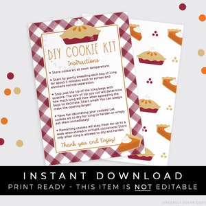 Instant Download Pumpkin Pie DIY Cookie Kit Instructions Printable Card, Autumn Fall Cookie Decorating Kit DIY 3.5 x 5&quot;, #171BUID VIP