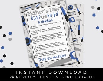 Instant Download Tools Happy Father's Day DIY Cookie Kit Instructions Printable Card, Construction Dad Cookie Decorating Kit, #274DID VIP