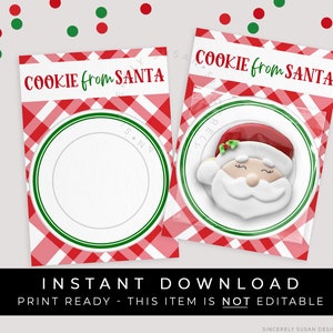 Instant Download Cookie FROM Santa Mini Cookie Card Printable, Christmas Cookie Packaging Gift from Santa Claus Stocking Stuffer, 284AID VIP