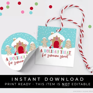 Instant Download Gingerbread House Cookie Tag, vakantietraktatie voor iemand zoete kerstcadeautag of vakantiefeestgunst, #203AID VIP