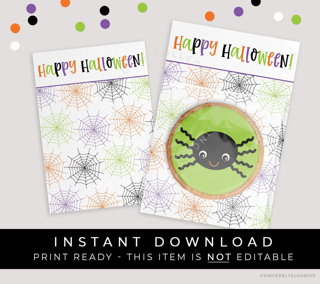 Instant Download Happy Halloween Spider Web Cookie Card Printable ...