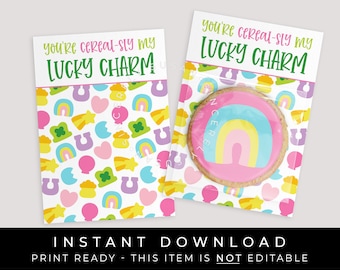 Instant Download You Are Cereal-sly My Lucky Charm Mini Cookie Card, Printable St. Patrick's Day Marshmallow Cereal Treat Card, #101DID VIP