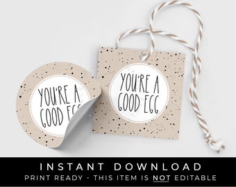Download istantaneo Sei un buon uovo Etichetta per biscotti di Pasqua, Etichetta regalo stampabile per biscotti primaverili con uovo di Pasqua marrone chiaro maculato, #252FID VIP