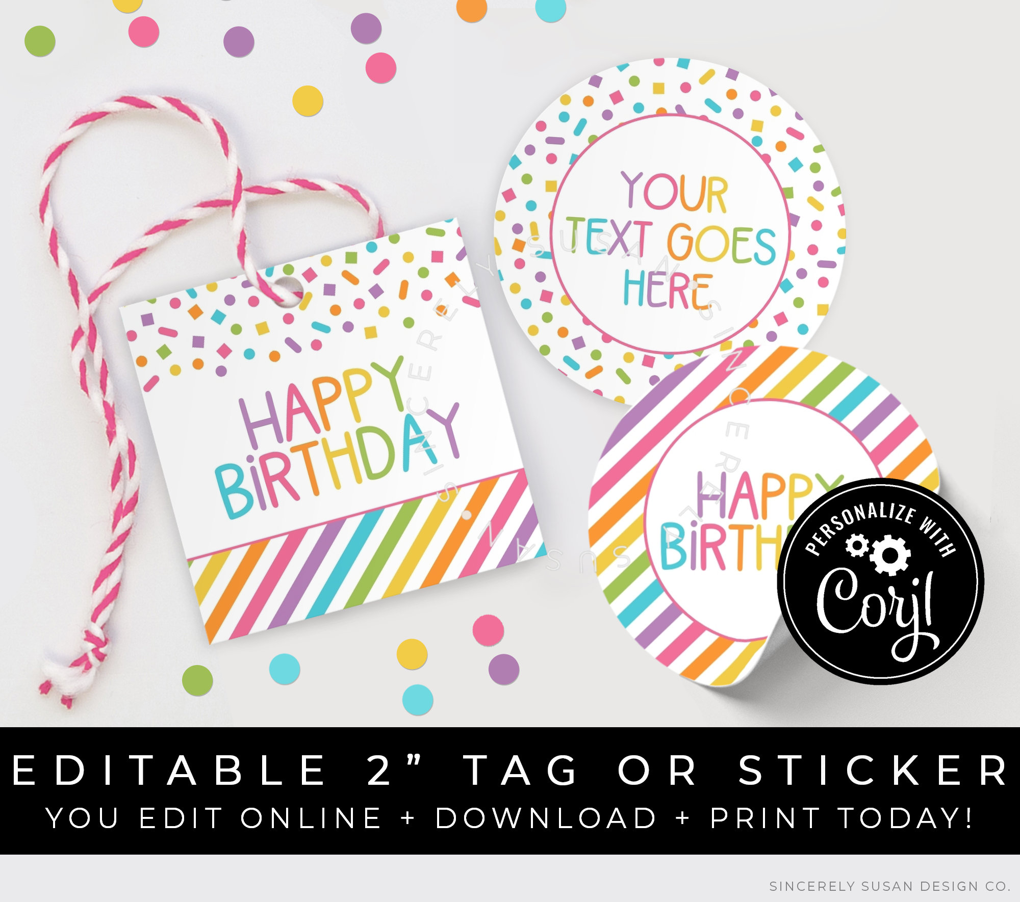 CUSTOMIZABLE Happy Birthday Rainbow Confetti Tag Rainbow - Etsy