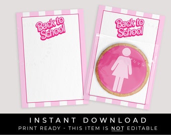 Instant Download Pink Back to School Printable Card Backer, BTS Trendy Girly Fashion First Day of School Cookie Card, #302BID VIP