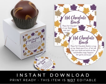 Instant Download Fall Leaves Hot Chocolate Bomb Tag, Printable Bomb Directions Instructions Thanksgiving Bomb Gift Tag, #161PID VIP