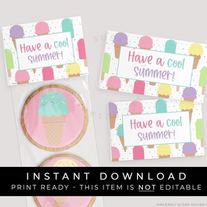 Instant Download Ice Cream Cone Popsicle Mini Bag Topper Printable, Have a Cool Summer Cookie Topper Party Favor Treat Tag, #277ID VIP