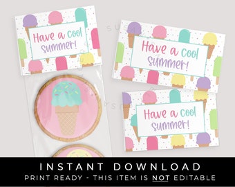 Instant Download Ice Cream Cone Popsicle Mini Bag Topper Printable, Have a Cool Summer Cookie Topper Party Favor Treat Tag, #277ID VIP